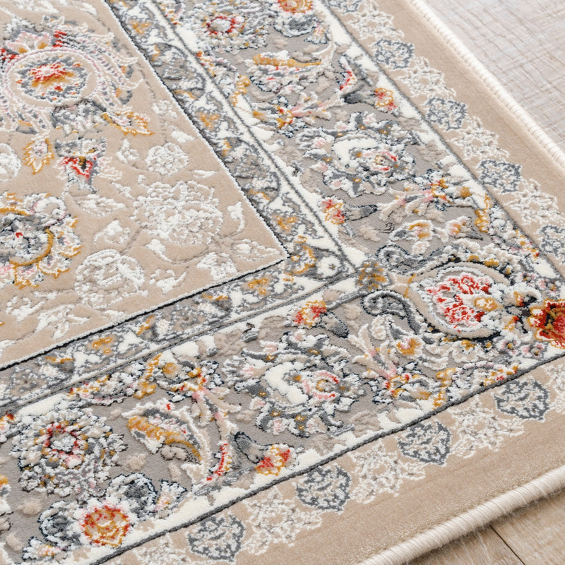 ペルシャ絨毯（機械織）　バーラン柄　アイボリー色　100×150cm　ラグサイズ