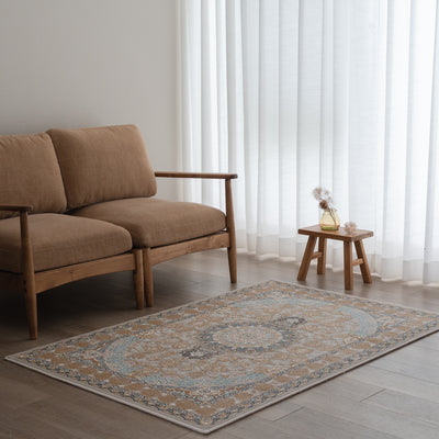 ペルシャ絨毯（機械織）　ネギン柄　カフェグレー色　100×150cm　ラグサイズ