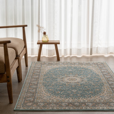 ペルシャ絨毯（機械織）　パリィ柄　クラウディブルー色　100×150cm　ラグサイズ