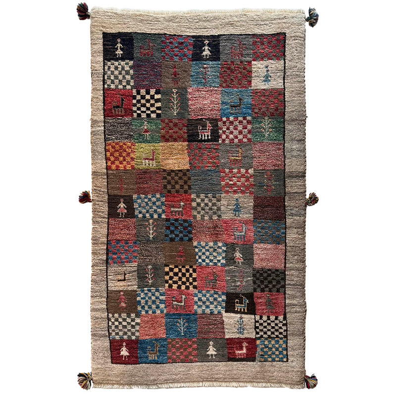 ギャッベ　ペルシャ手織り絨毯　ラグ　82×149cm