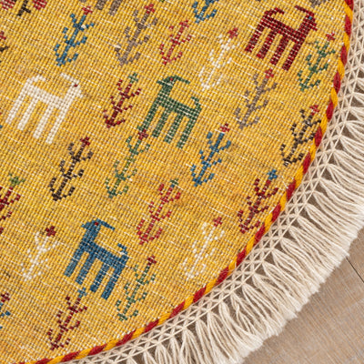 ギャッベ　ペルシャ手織り絨毯　丸型　直径60cm