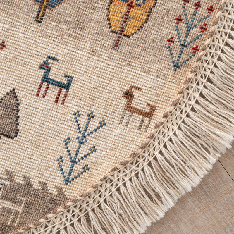 ギャッベ　ペルシャ手織り絨毯　丸型　直径98cm