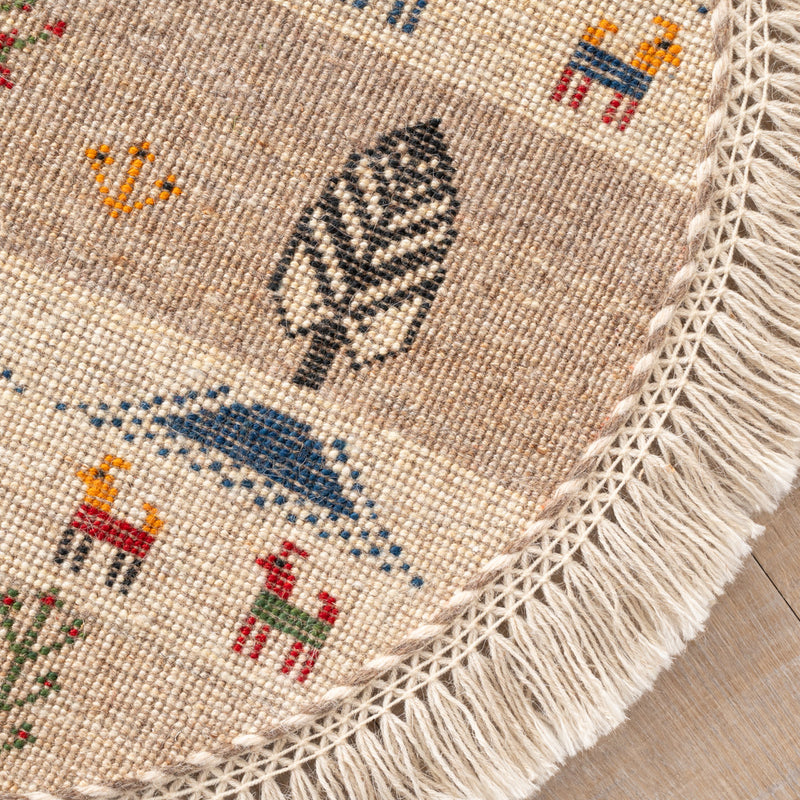 ギャッベ　ペルシャ手織り絨毯　丸型　直径61cm