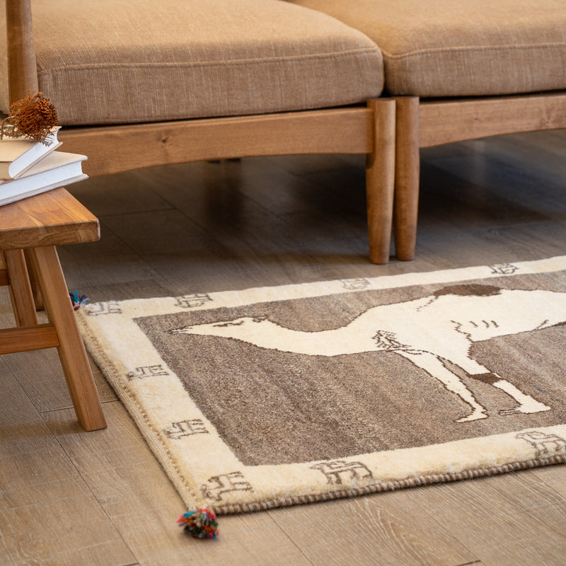 ギャッベ　ペルシャ手織り絨毯　玄関マット　62×92cm
