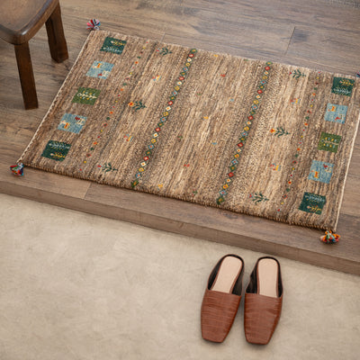 ギャッベ　ペルシャ手織り絨毯　玄関マット　62×90cm