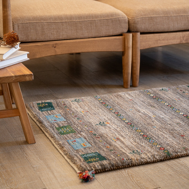 ギャッベ　ペルシャ手織り絨毯　玄関マット　62×90cm