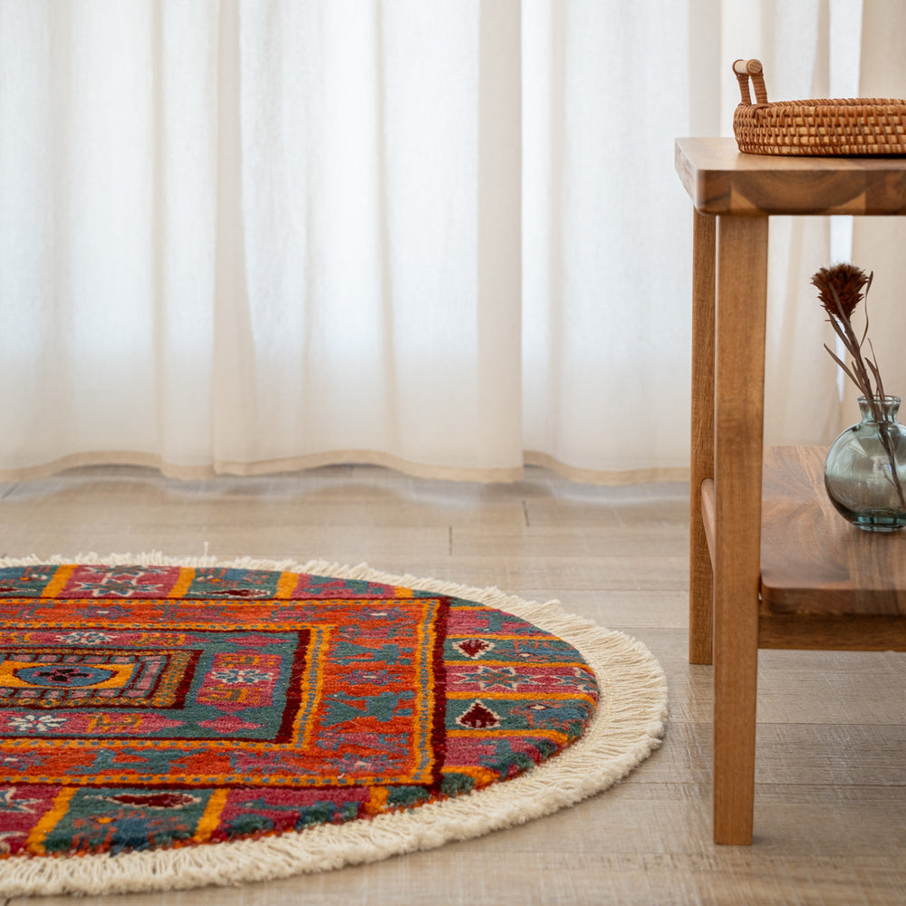100cm 丸　ペルシャ手織りギャッベ カシュクリギャッベ リーズバフト ギャッベ 丸形 直径約100cm – Persiadirect