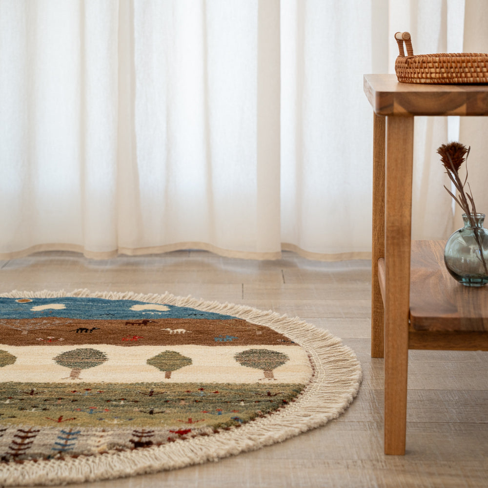 100cm 丸　ペルシャ手織りギャッベ カシュクリギャッベ リーズバフト 100cm 丸ペルシャ手織りギャッベ カシュクリギャッベ リーズバフト