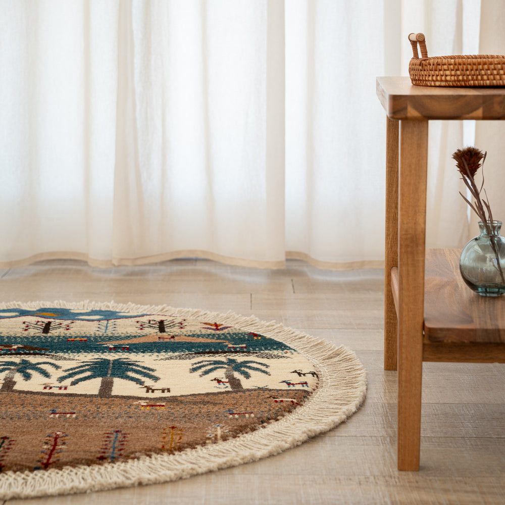 100cm 丸　ペルシャ手織りギャッベ カシュクリギャッベ リーズバフト 100cm 丸 ペルシャ手織りギャッベ カシュクリギャッベ