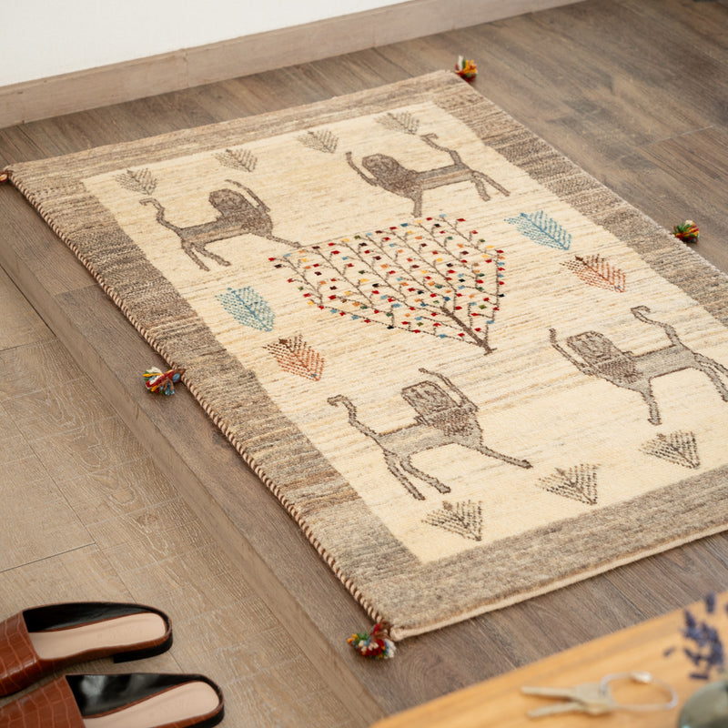ギャッベ　ペルシャ手織り絨毯　ラグ　73×117cm