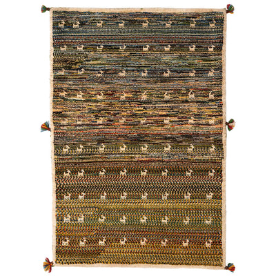 ギャッベ　ペルシャ手織り絨毯　ラグ　87×126cm