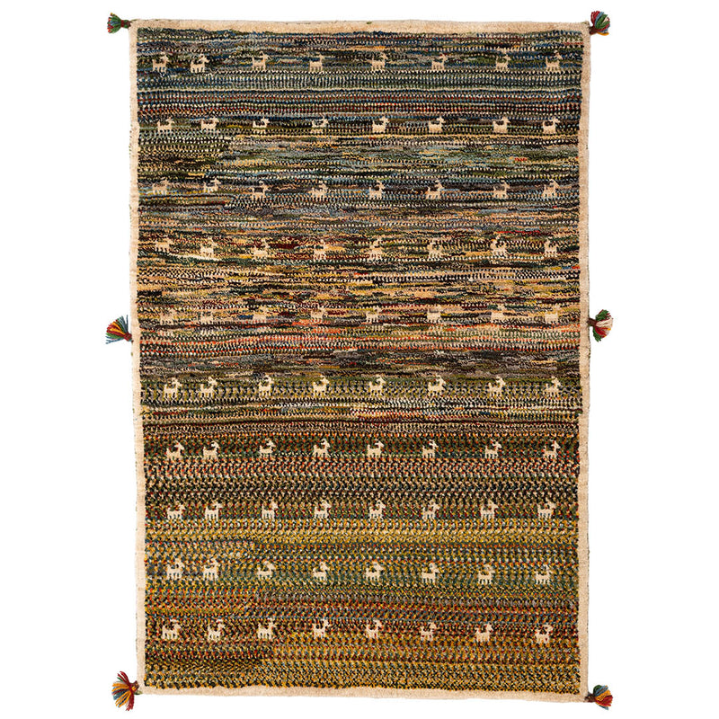 ギャッベ　ペルシャ手織り絨毯　ラグ　87×126cm