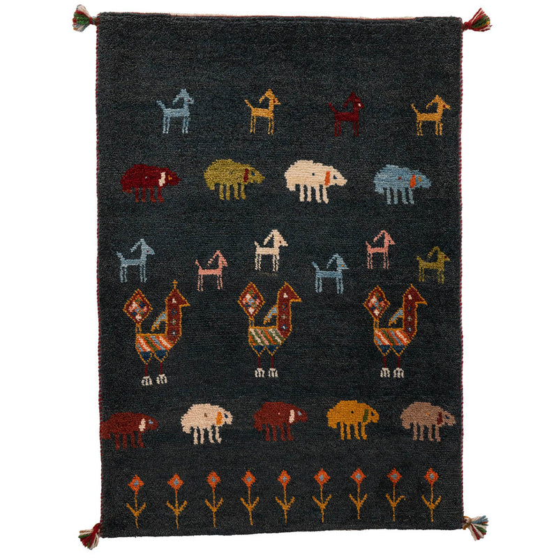 ギャッベ　ペルシャ手織り絨毯　玄関マット　64×92cm
