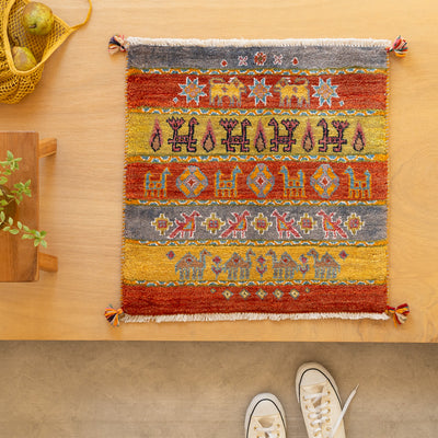 ギャッベ　ペルシャ手織り絨毯　玄関マット　62×62cm