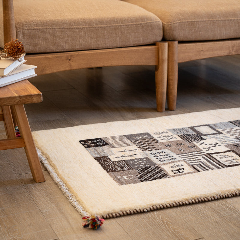 ギャッベ　ペルシャ手織り絨毯　玄関マット　62×90cm