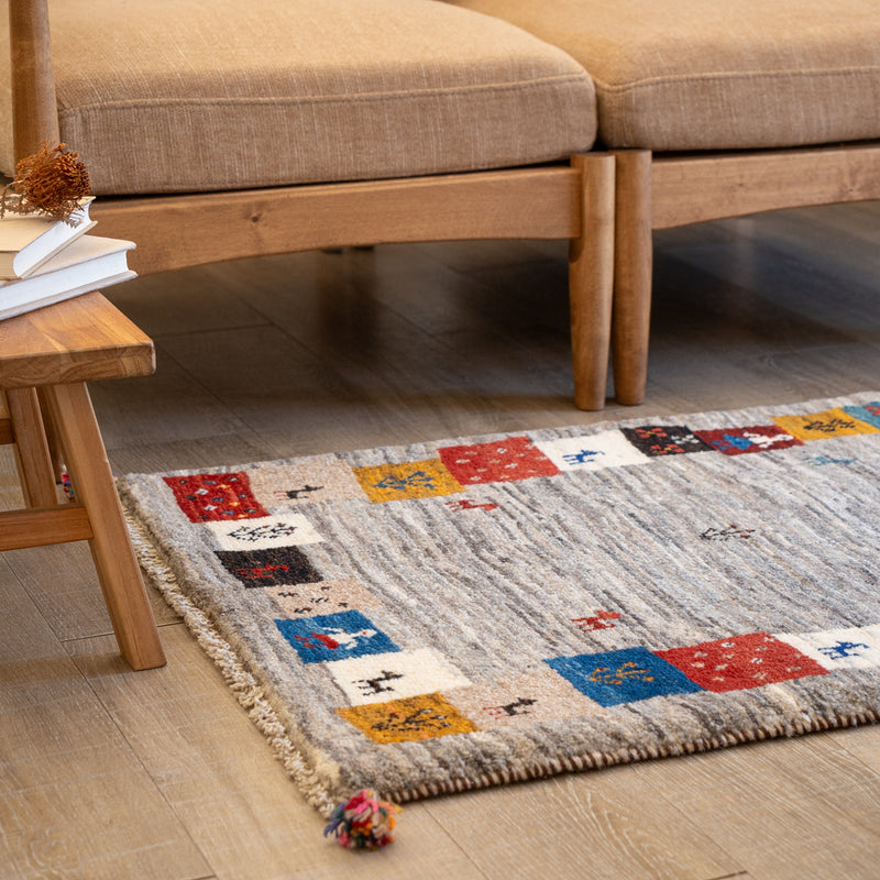 ギャッベ　ペルシャ手織り絨毯　玄関マット　63×90cm