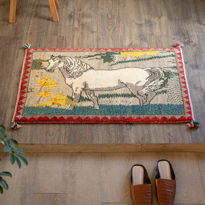 ヴィンテージギャッベ ペルシャ手織り絨毯 玄関マット 62×90cm
