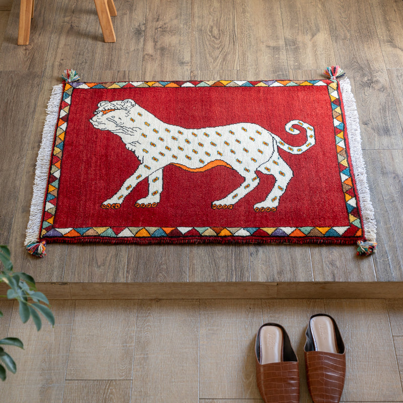 ヴィンテージギャッベ ペルシャ手織り絨毯 玄関マット 71×83cm 