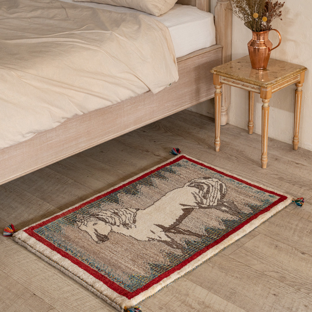 ヴィンテージギャッベ ペルシャ手織り絨毯 玄関マット 63×95cm