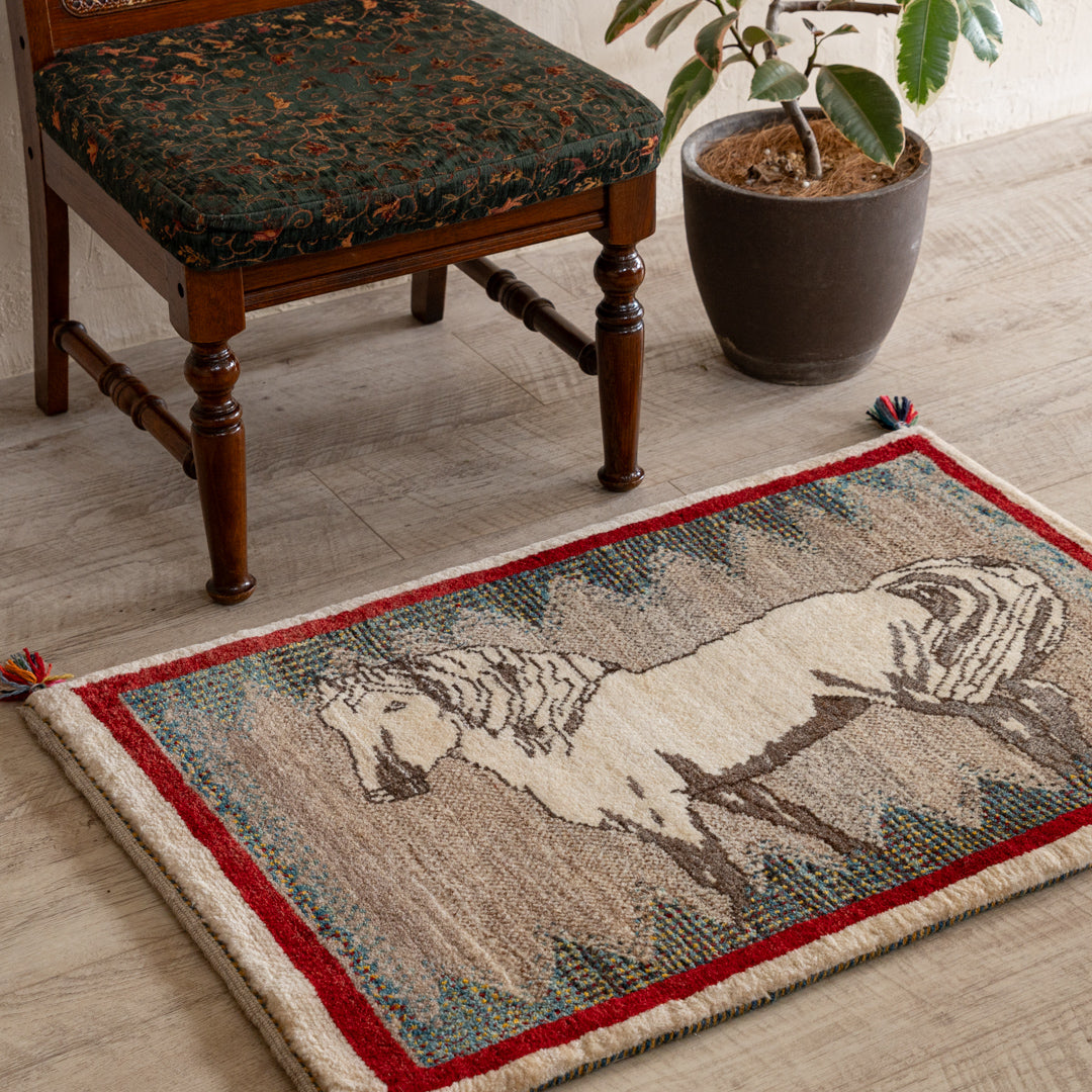 ヴィンテージギャッベ ペルシャ手織り絨毯 玄関マット 63×95cm