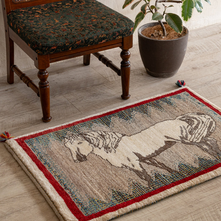 ヴィンテージギャッベ ペルシャ手織り絨毯 玄関マット 63×95cm