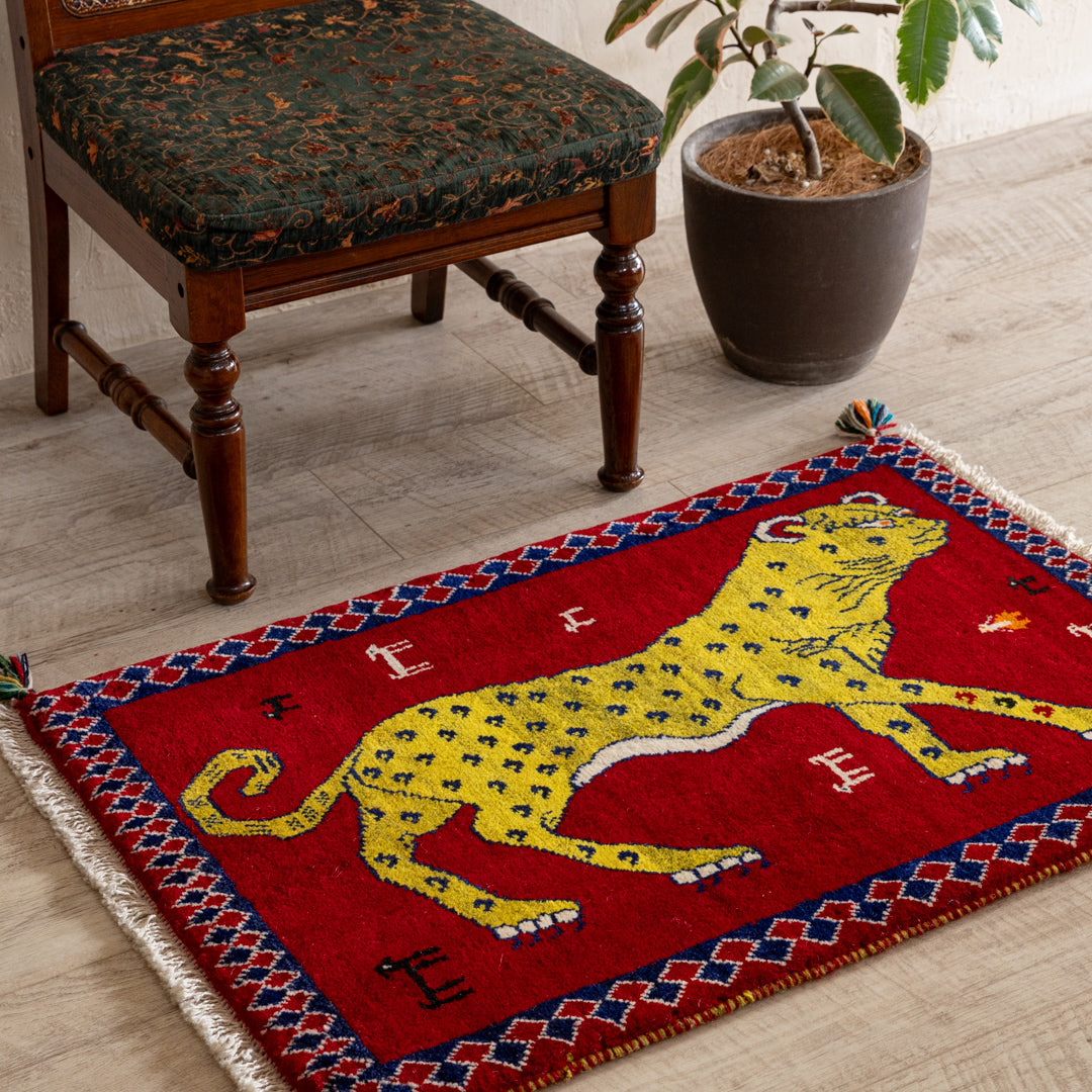 ヴィンテージギャッベ ペルシャ手織り絨毯 玄関マット 62×92cm