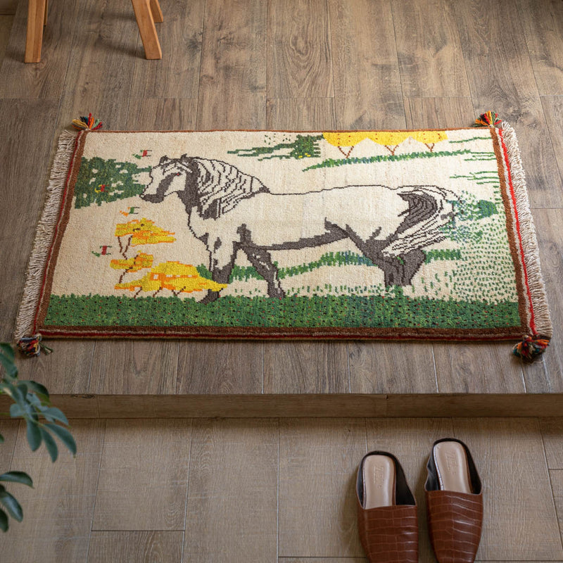 ヴィンテージギャッベ ペルシャ手織り絨毯 玄関マット 64×91cm