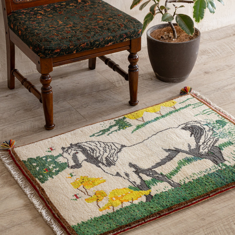 ヴィンテージギャッベ ペルシャ手織り絨毯 玄関マット 64×91cm