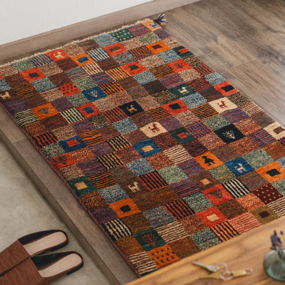 ギャッベ　ペルシャ手織り絨毯　ラグ　80×135cm