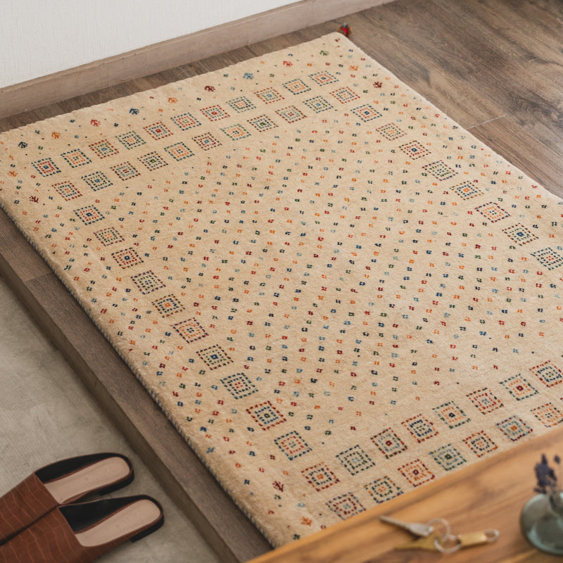 ギャッベ　ペルシャ手織り絨毯　ラグ　90×130cm
