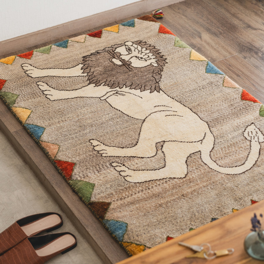 玄関マット 120x80cm ペルシャ絨毯 ギャッベ 手織り カシュクリ ラグ ☆ペルシャ絨毯 手織りリーズバフトギャッベ 玄関マットMサイズ