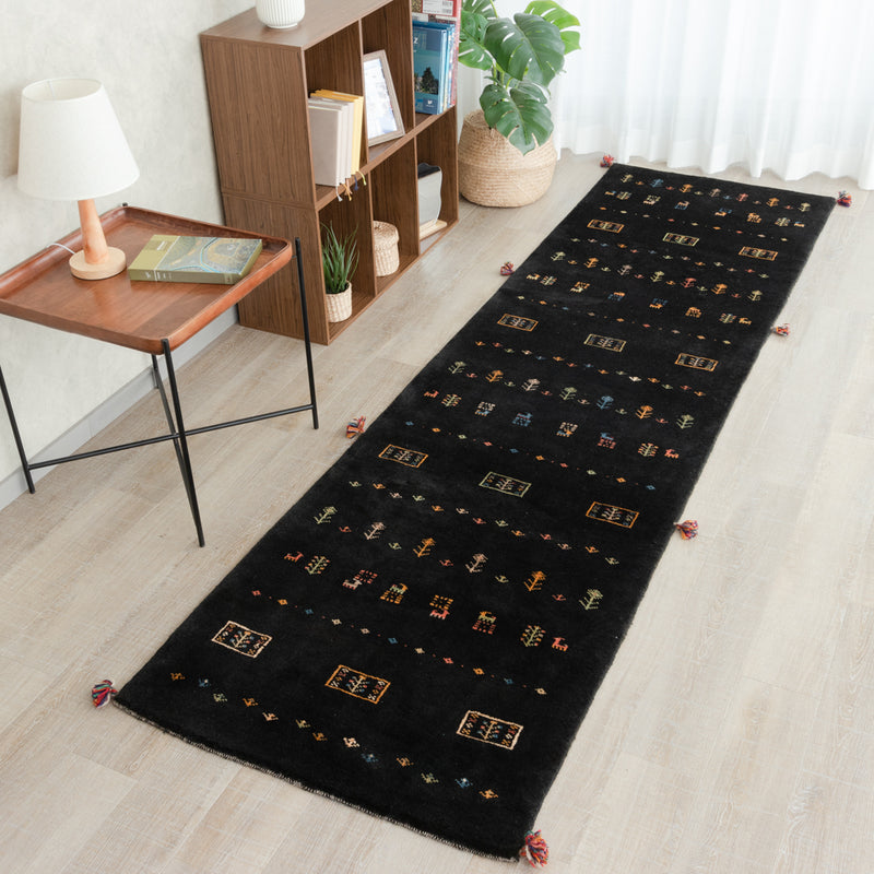 ギャッベ　ペルシャ手織り絨毯　ランナー　80×286cm