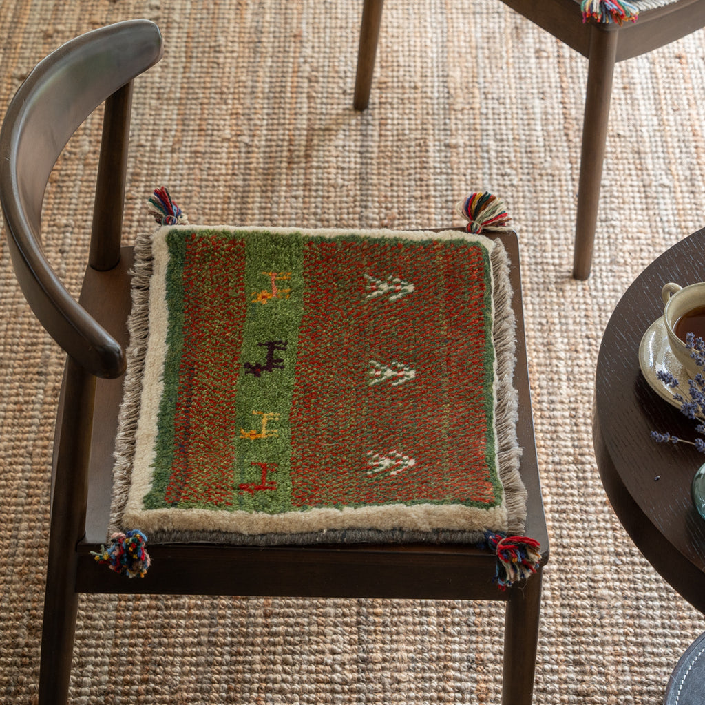 新品】ウール100％ ペルシャギャッベ 約39cm丸 (PG25004)