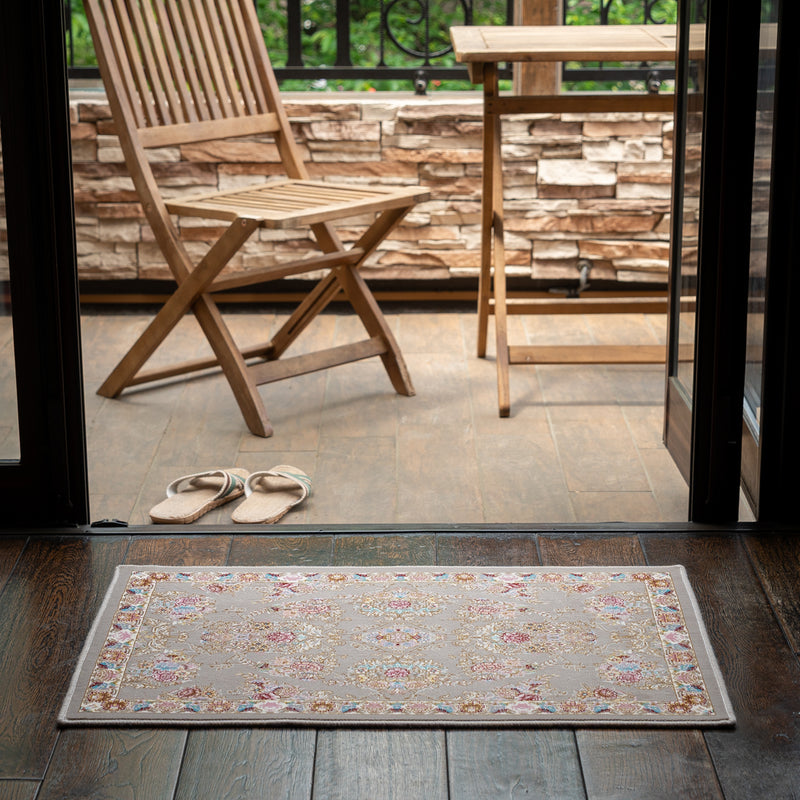 ペルシャカーペット玄関マット　ギルダー柄　グレー　50×80cm
