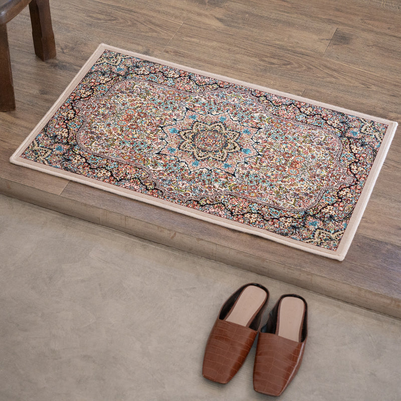 ペルシャカーペット玄関マット　ゴルリーズ柄　ベージュ　50×80cm