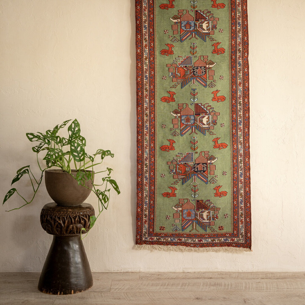 ペルシャ手織りタフタンヴィンテージランナーラグ/キリム 60cm x 235cm 175×148cm 手織りマシュワニキリム 手織り絨毯 ペルシャ絨毯