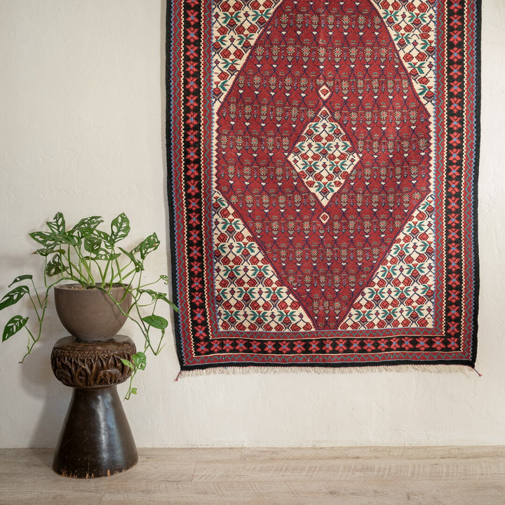 190cm × 132cm ペルシャ手織りキリム ヴィンテージラグ 手織り絨毯