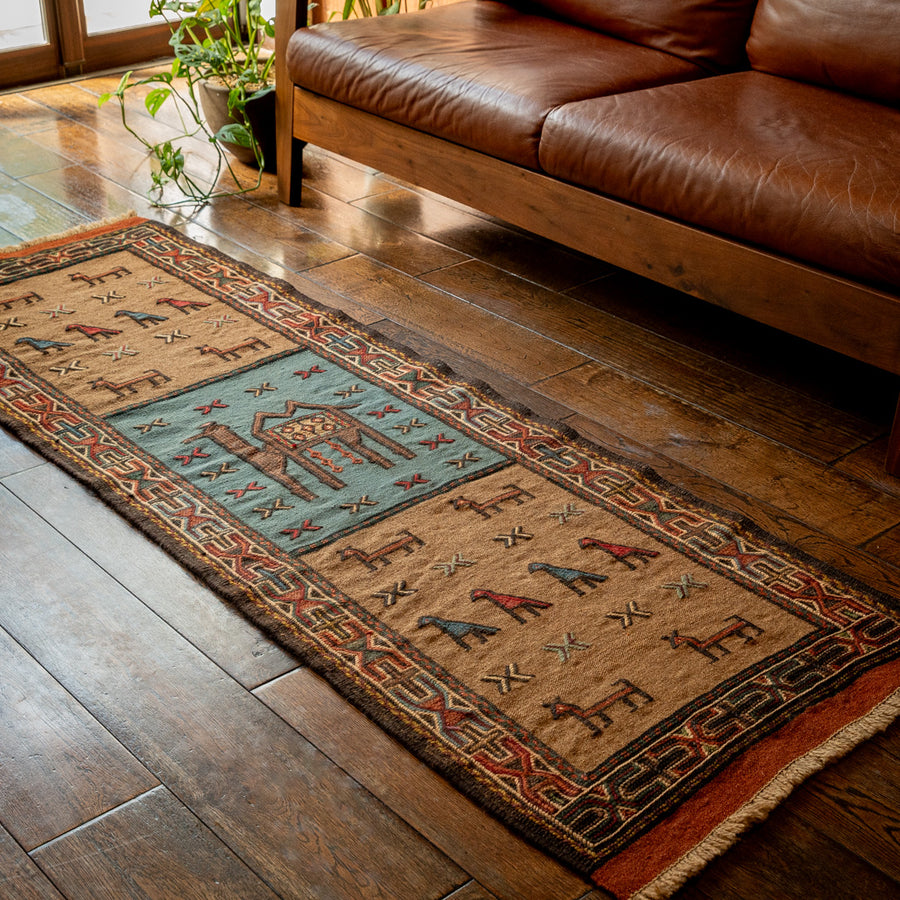 ペルシャ手織りタフタンヴィンテージランナーラグ/キリム 60cm x 235cm ペルシャ手織りタフタンヴィンテージランナーラグ/キリム 60cm x 235cm