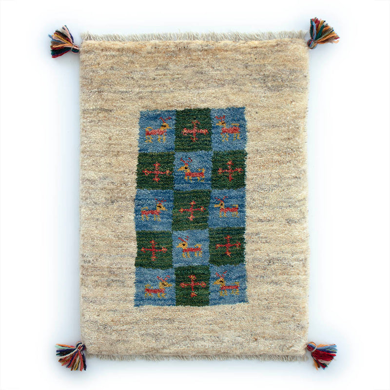 ギャッベ　ペルシャ手織り絨毯　玄関マット　42×58.5cm