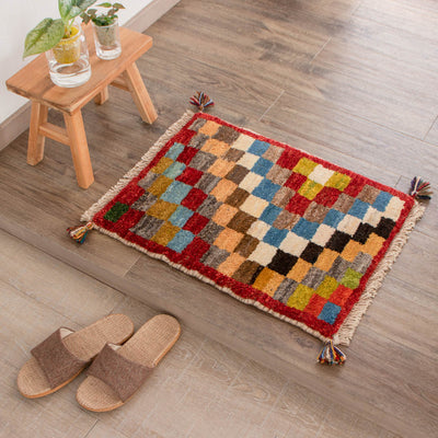 ギャッベ　ペルシャ手織り絨毯　玄関マット　47×60cm