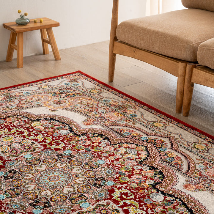 ペルシャカーペット ラグ ベヘシト柄 レッド 150×200cm OUTLET
