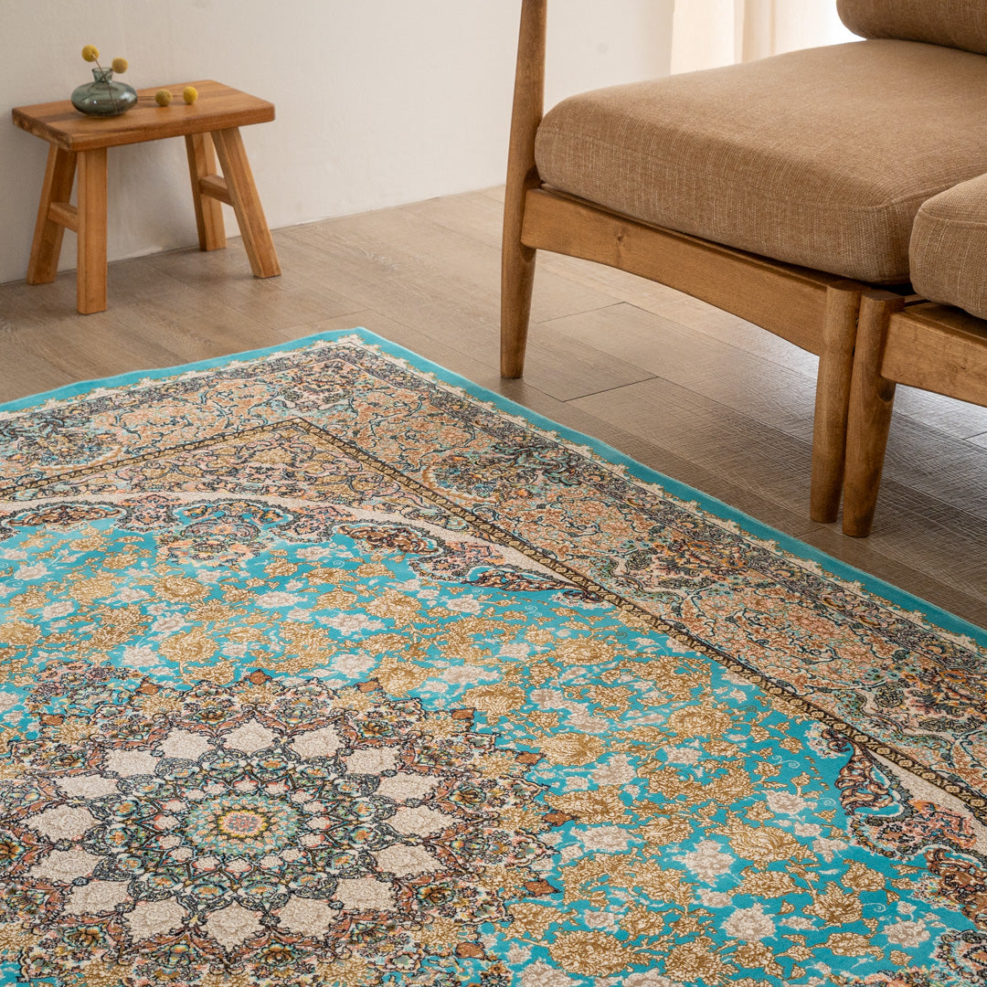 ペルシャカーペット　ラグ　ブルー　150×200cm ペルシャカーペット ラグ フィルゼ柄 ブルー 150×200cm