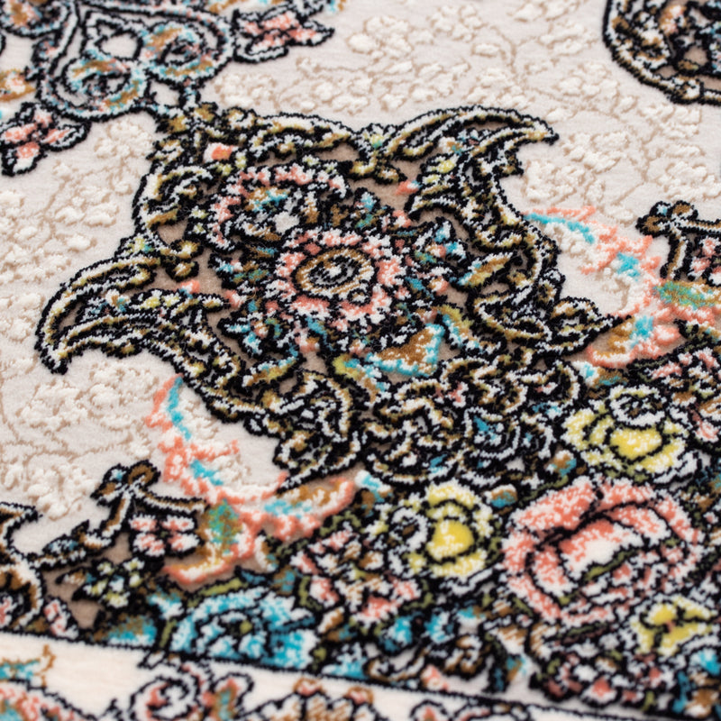 ペルシャカーペット　ラグ　スーザン柄　サーモンピンク　150×200cm