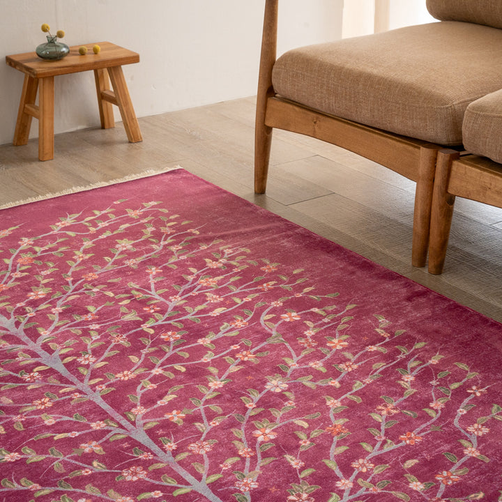 ペルシャカーペット ラグ ゼンデギ柄 ワインレッド 150×200cm