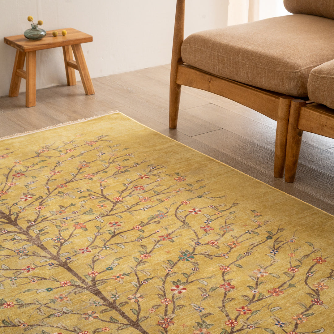 ペルシャカーペット ラグ ゼンデギ柄 オリーブイエロー色 150×200cm