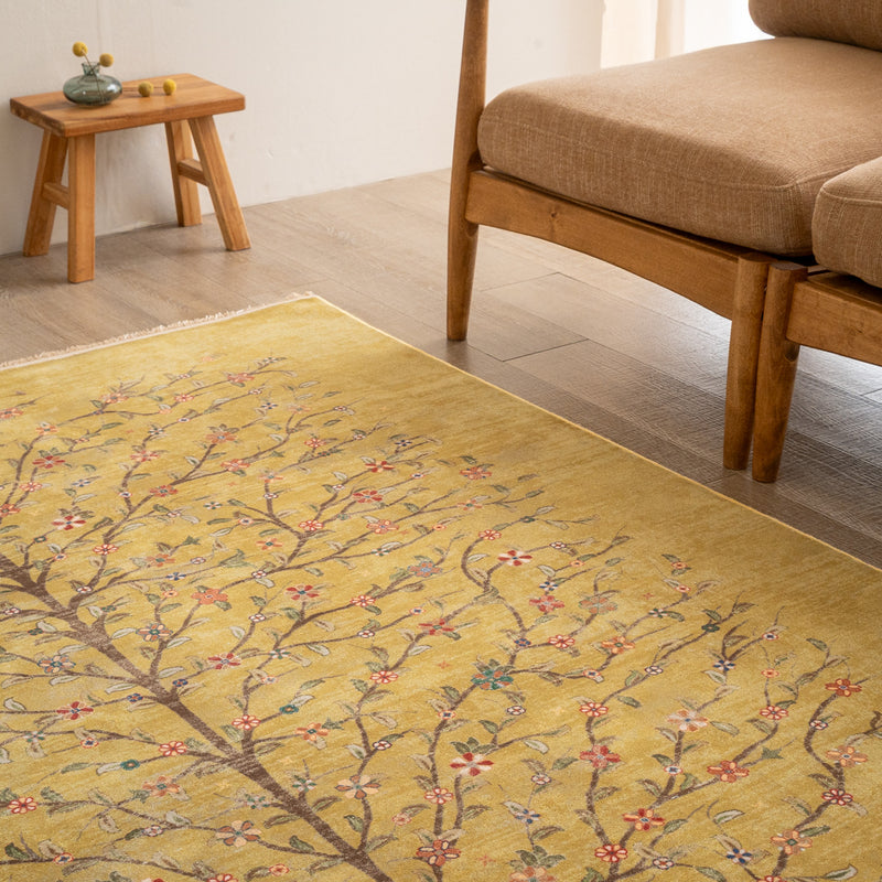 ペルシャカーペット　ラグ　ゼンデギ柄　オリーブイエロー色　150×200cm