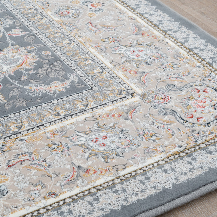 バーラン柄 シルバーグレー色 ペルシャ絨毯（機械織） ラグサイズ 200