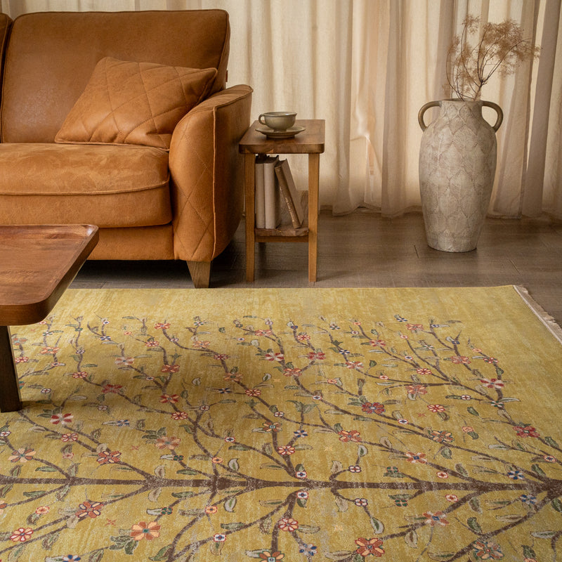 ペルシャカーペット　ラグ　ゼンデギ柄　オリーブイエロー色　200×250cm