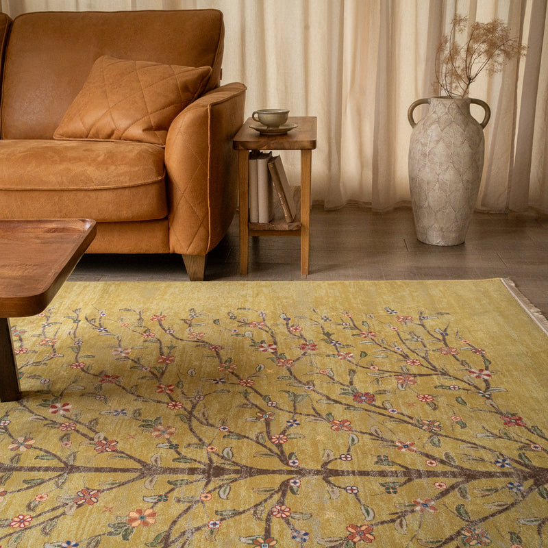 ペルシャカーペット　ラグ　ゼンデギ柄　オリーブイエロー色　200×250cm