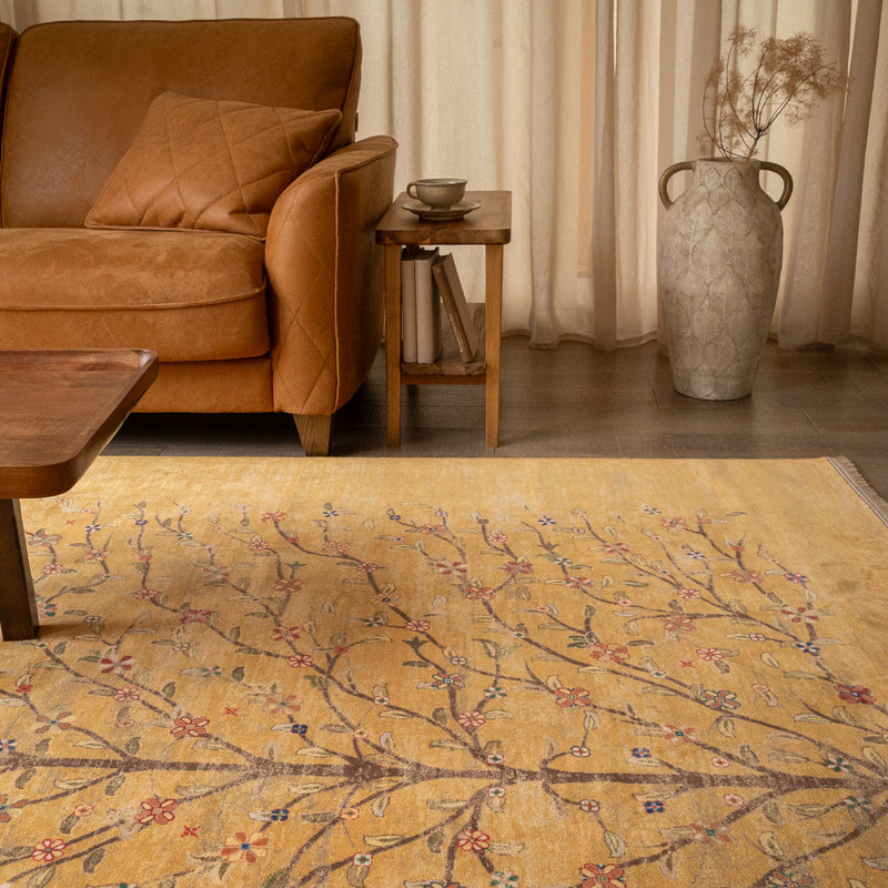 ペルシャカーペット　ラグ　ゼンデギ柄　サフランイエロー　200×250cm